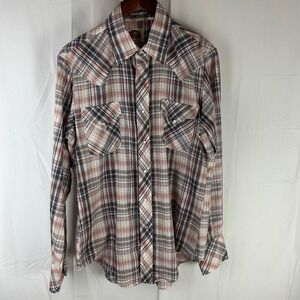 Miller Western Wear Shirt Mens 16-35 Multicolor Plaid Gold Lined Pearl Snap VTG